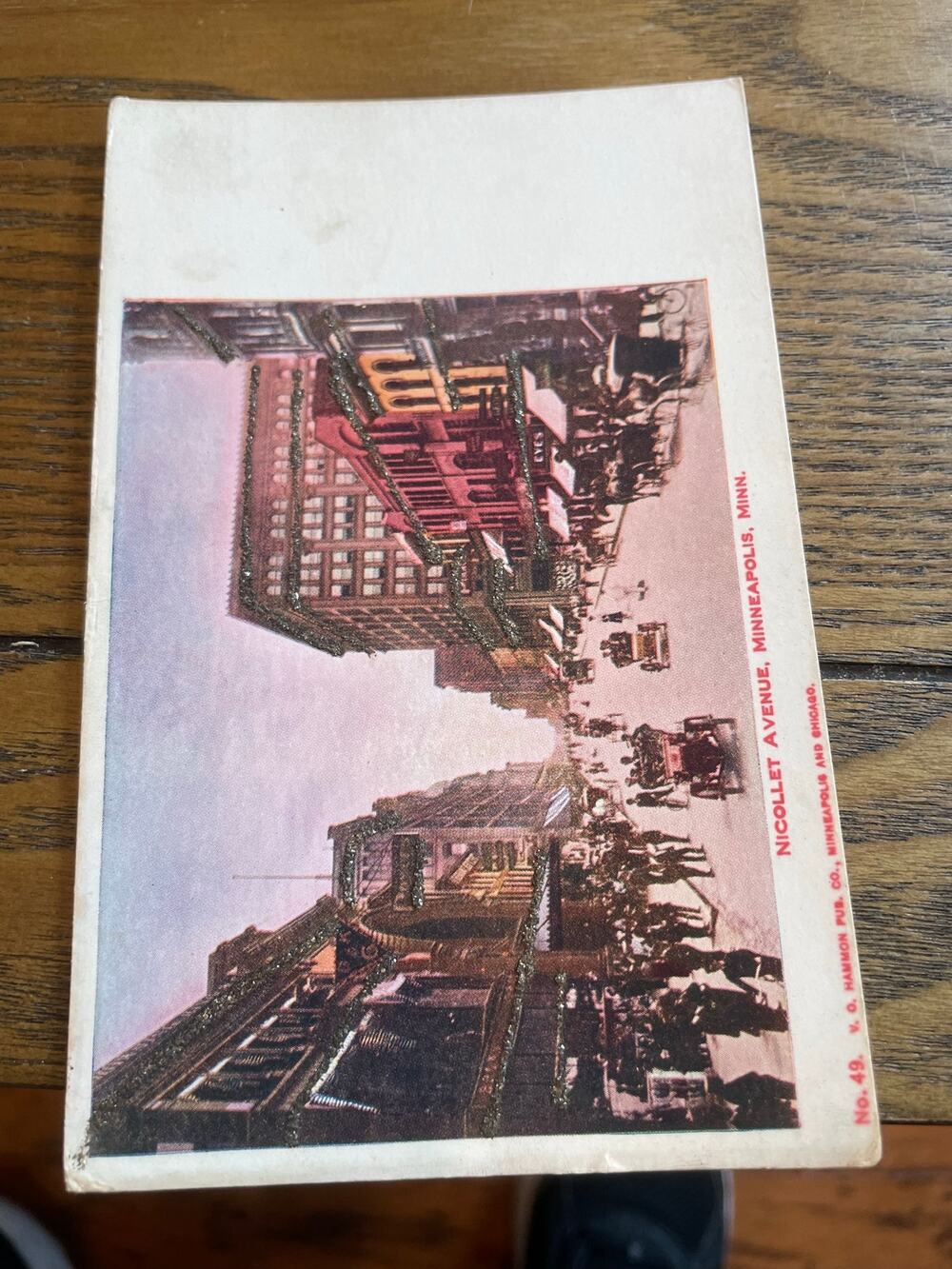 Antique Glitter Postcard Nicollet Avenue Minneapolis MN V.O. Hammon Unused